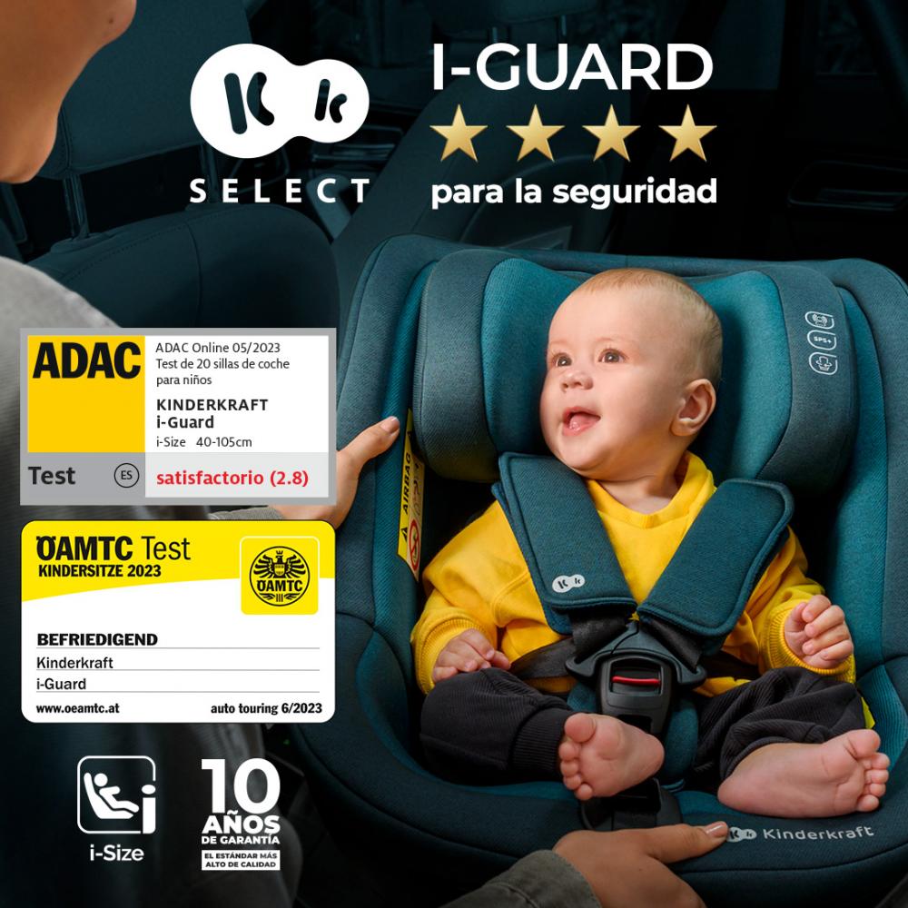 Niño sentado en una silla de coche I-GUARD de la marca Kinderkraft que ha obtenido la certificación ADAC.